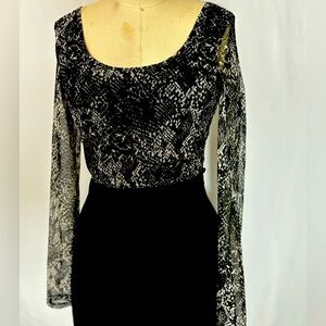 DKNY Black Snakeprint Mesh Long Sleeve Bodysuit Top NWT Small